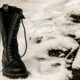 photo of a snow boot in the snow